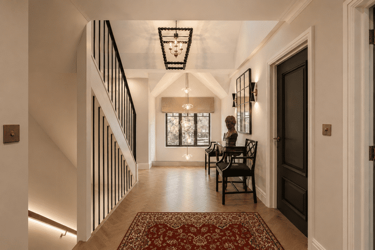 Refined residential renovation with a reconfigured hallway